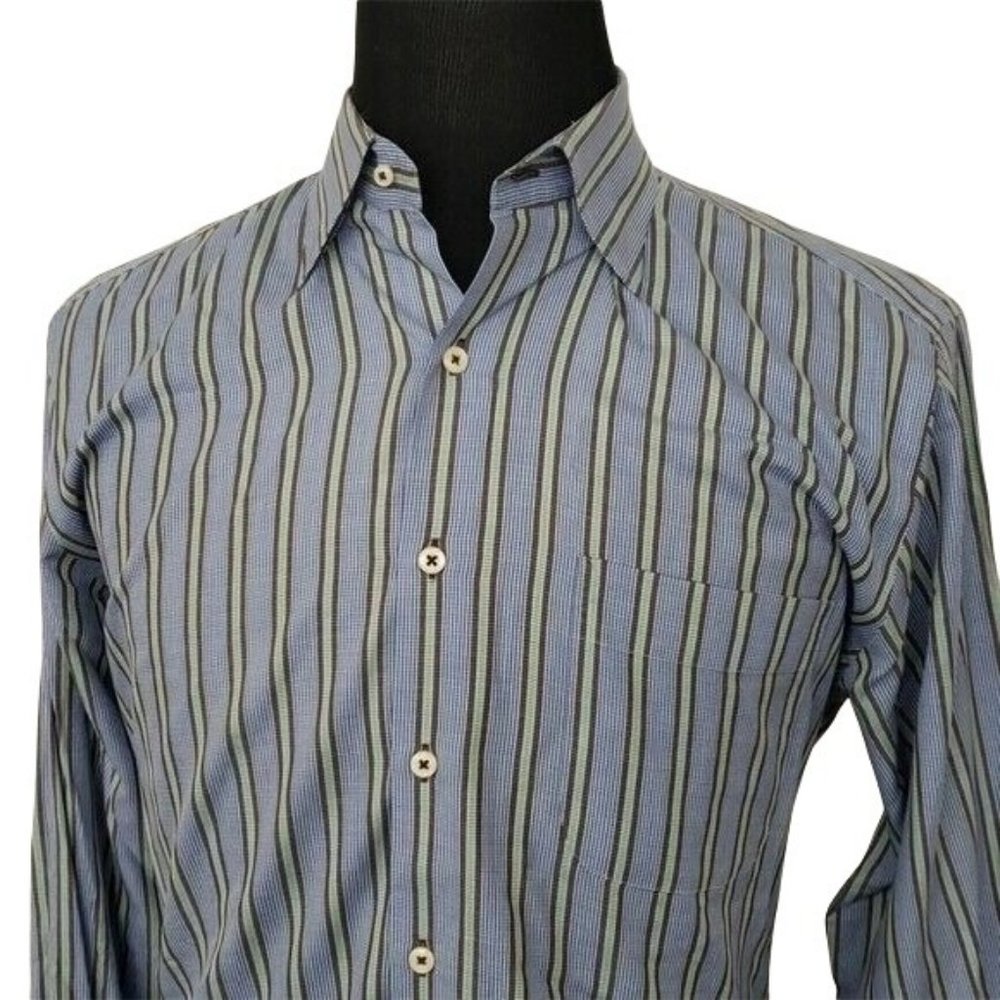 Peter Millar Long Sleeve Button Down Shirt Men's Medium Blue Green Stripes